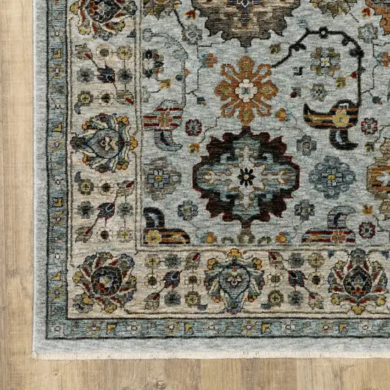 Blue Beige Grey Green Yellow And Rust Oriental Power Loom Stain Resistant Area Rug With Fringe Photo 2