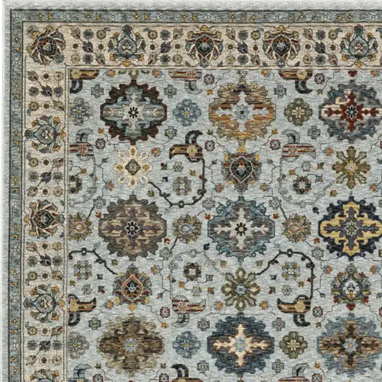 Blue Beige Grey Green Yellow And Rust Oriental Power Loom Stain Resistant Area Rug With Fringe Photo 5