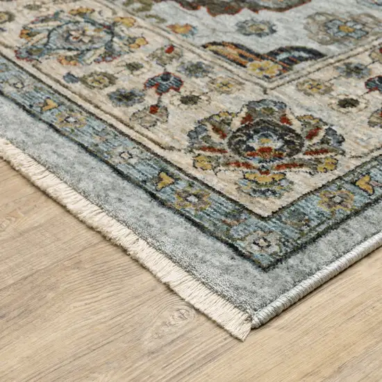 Blue Beige Grey Green Yellow And Rust Oriental Power Loom Stain Resistant Area Rug With Fringe Photo 5