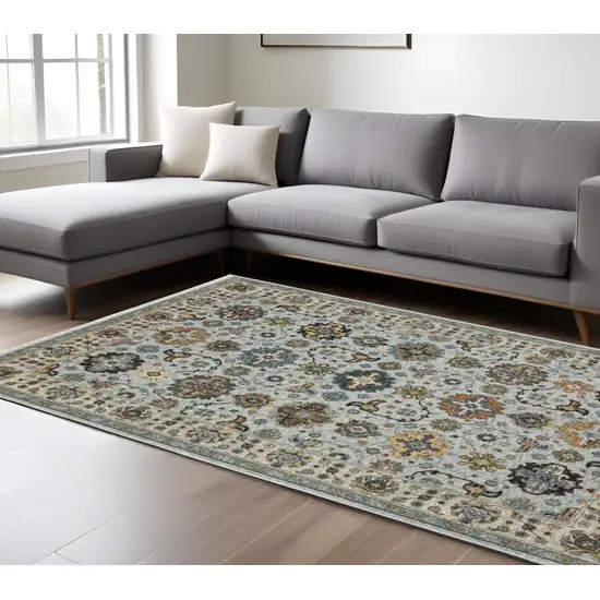 Blue and Beige Oriental Power Loom Area Rug With Fringe Photo 1