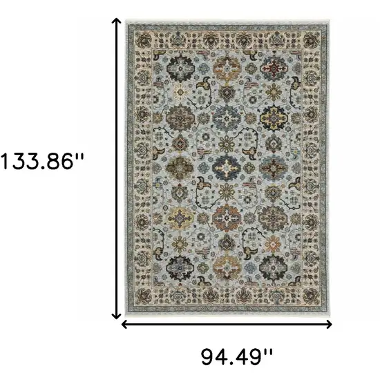 Blue and Beige Oriental Power Loom Area Rug With Fringe Photo 3