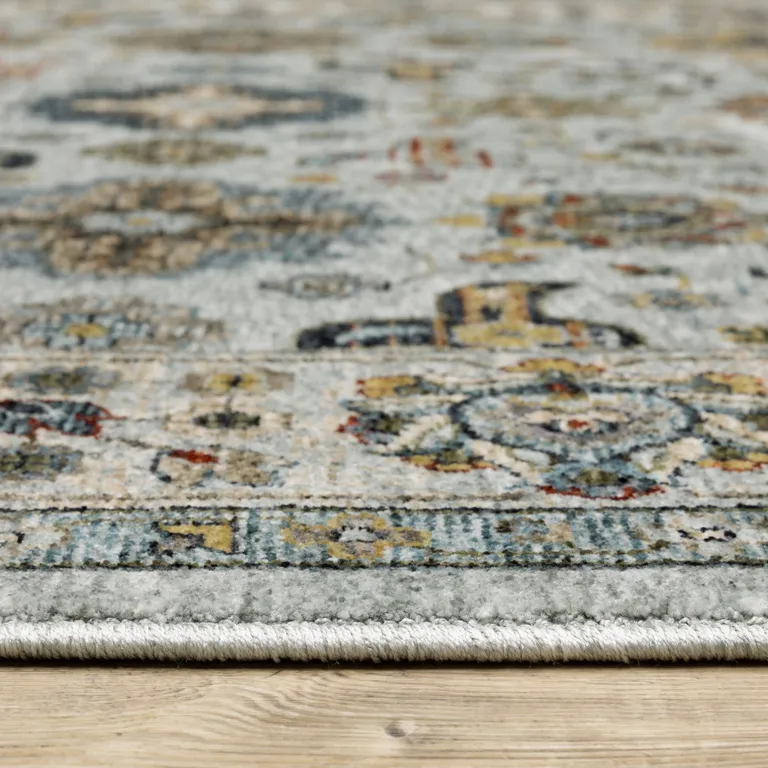 Blue Beige Grey Green Yellow And Rust Oriental Power Loom Stain Resistant Area Rug With Fringe Photo 4