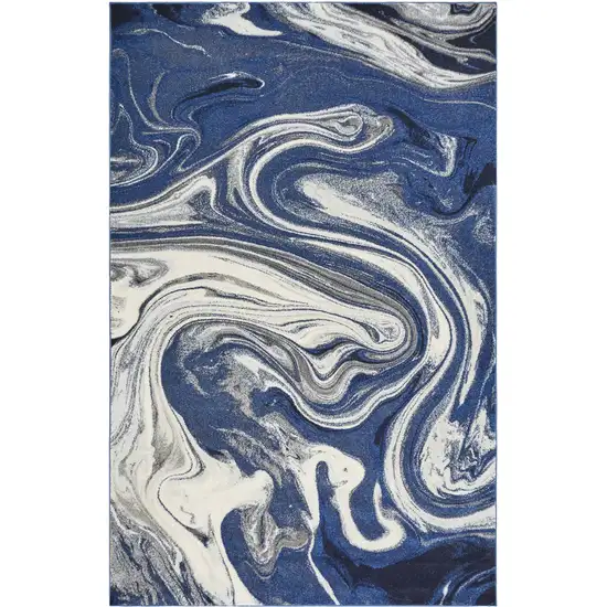 Blue Beige Machine Woven Marble Indoor Area Rug Photo 2