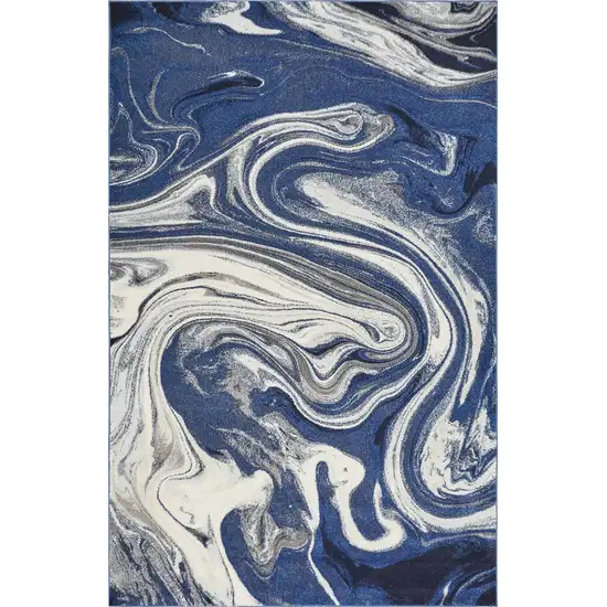 Blue Beige Machine Woven Marble Indoor Area Rug Photo 3