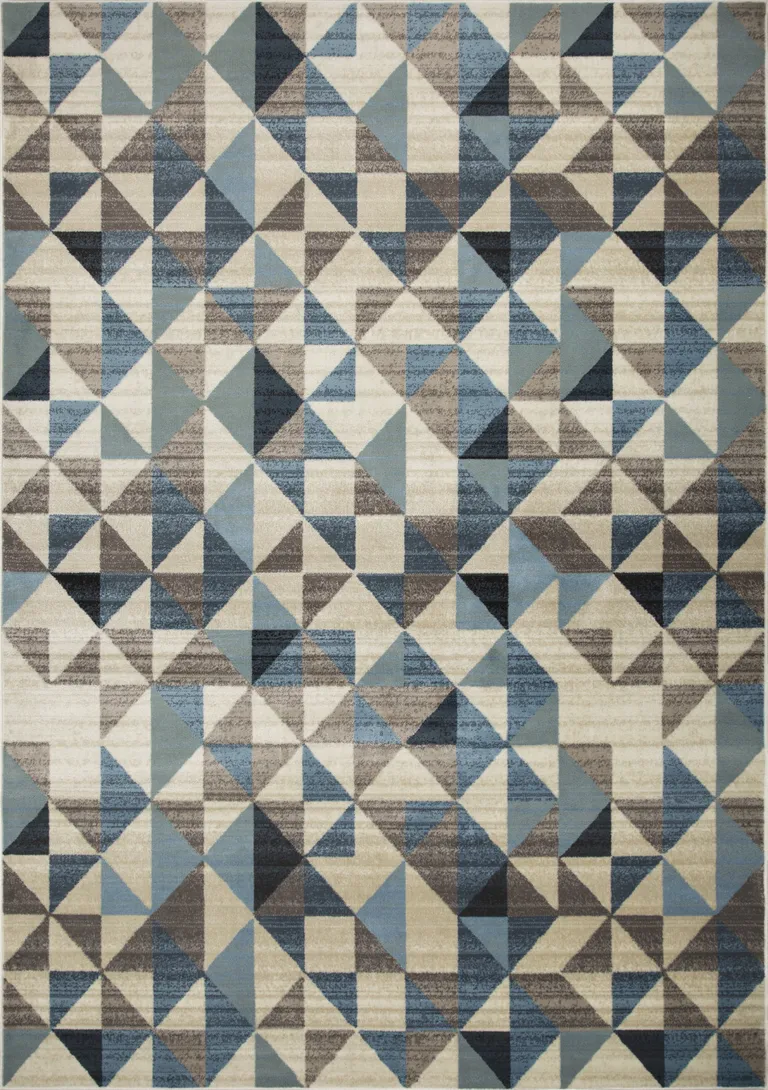 Blue Beige Nested Diamonds Modern Area Rug Photo 1