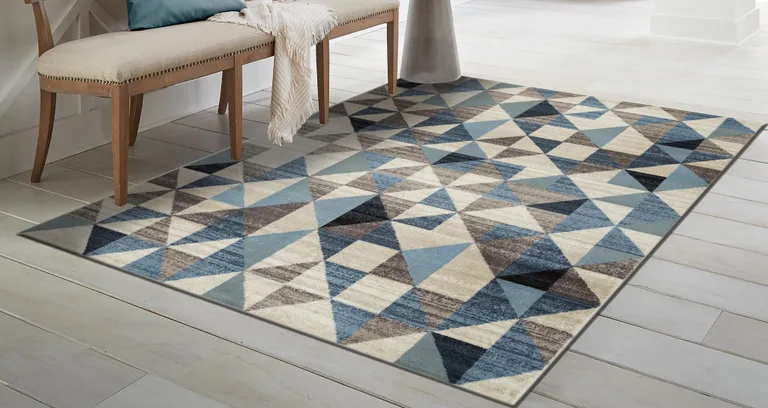 Blue Beige Nested Diamonds Modern Area Rug Photo 5