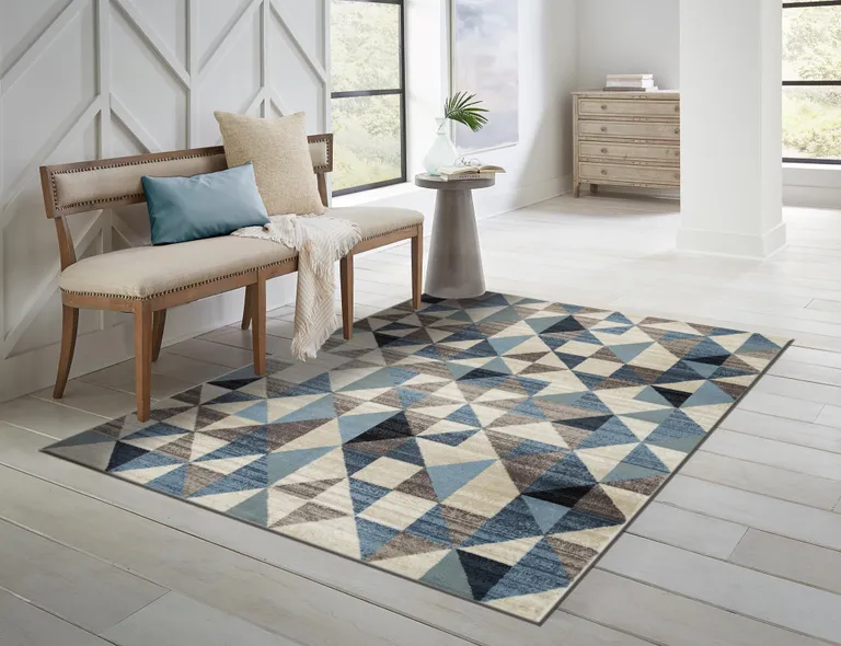 Blue Beige Nested Diamonds Modern Area Rug Photo 4