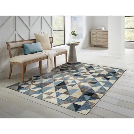 Blue Beige Nested Diamonds Modern Area Rug Photo 4