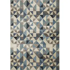 Photo of Blue Beige Nested Diamonds Modern Area Rug