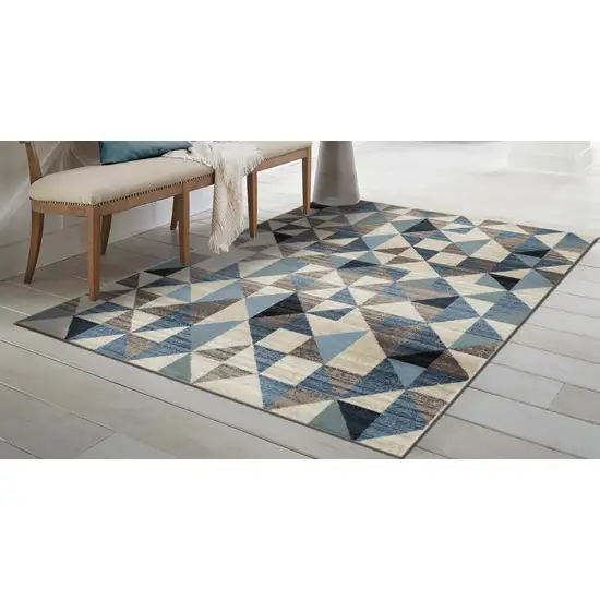 Blue Beige Nested Diamonds Modern Area Rug Photo 5