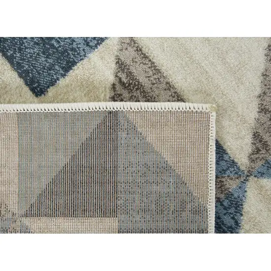 Blue Beige Nested Diamonds Modern Runner Rug Photo 4