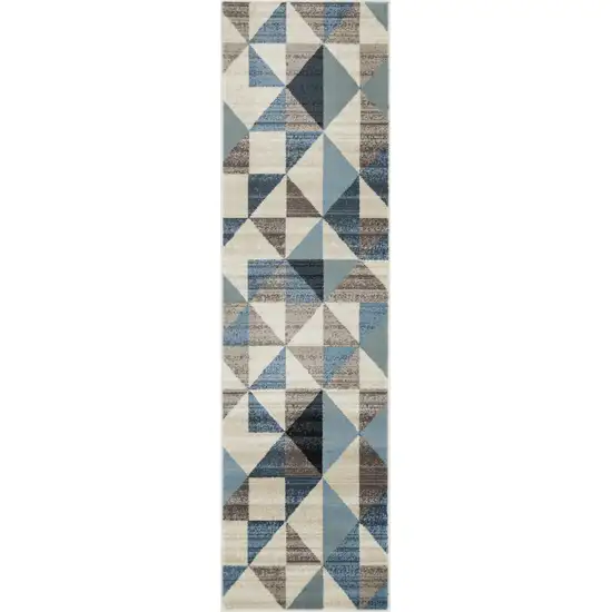 Blue Beige Nested Diamonds Modern Runner Rug Photo 1