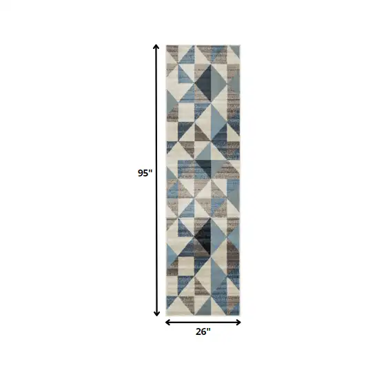 Blue Beige Nested Diamonds Modern Runner Rug Photo 3