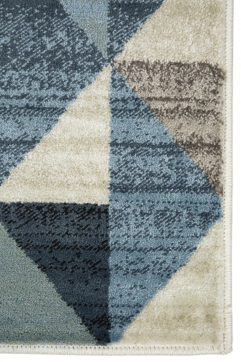 Blue Beige Nested Diamonds Modern Runner Rug Photo 2