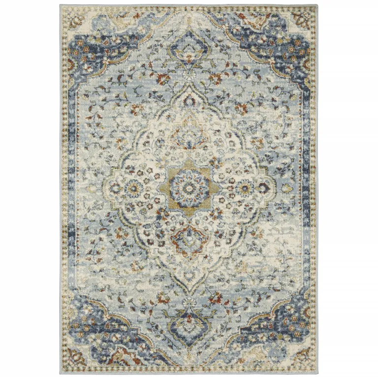 Blue Beige Rust Gold And Teal Oriental Power Loom Stain Resistant Area Rug Photo 2