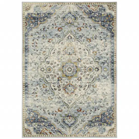 Blue Beige Rust Gold And Teal Oriental Power Loom Stain Resistant Area Rug Photo 2