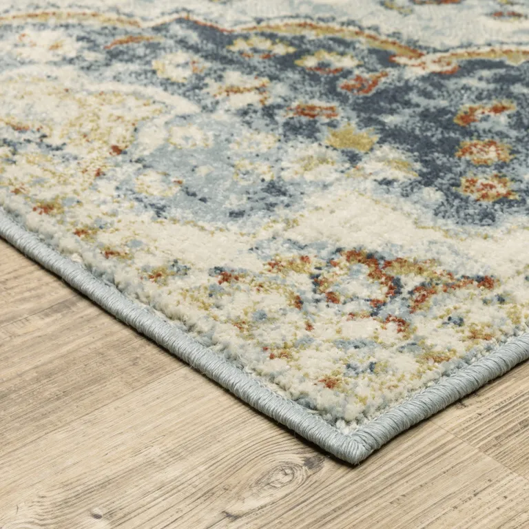 Blue Beige Rust Gold And Teal Oriental Power Loom Stain Resistant Runner Rug Photo 4