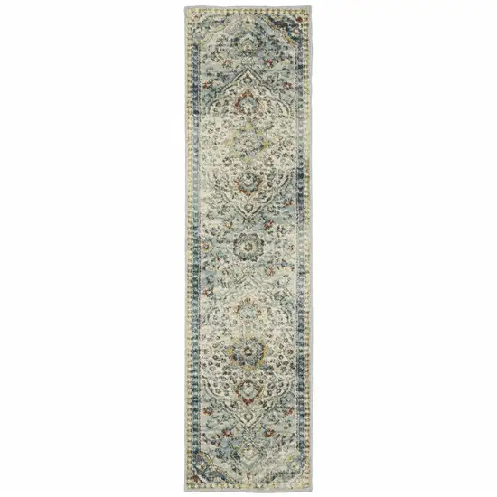 Blue Beige Rust Gold And Teal Oriental Power Loom Stain Resistant Runner Rug Photo 1