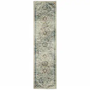 Photo of Blue Beige Rust Gold And Teal Oriental Power Loom Stain Resistant Runner Rug