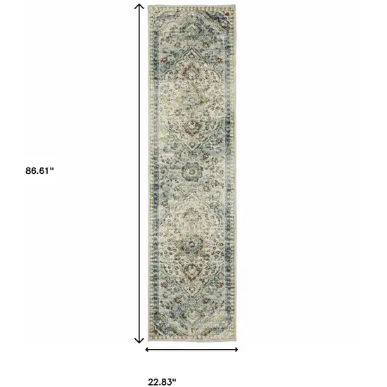 Blue Beige Rust Gold And Teal Oriental Power Loom Stain Resistant Runner Rug Photo 9