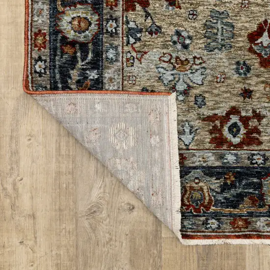 Blue Beige Tan Brown Gold And Rust Red Oriental Power Loom Stain Resistant Area Rug With Fringe Photo 9