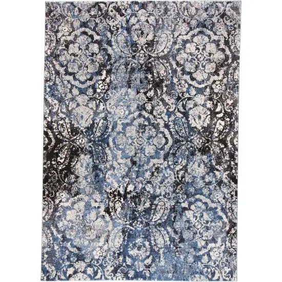 Blue Black and Ivory Abstract Power Loom Distressed Area Rug Photo 2