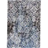 Photo of Blue Black and Ivory Abstract Power Loom Distressed Area Rug