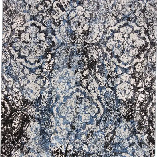 Blue Black and Ivory Abstract Power Loom Distressed Area Rug Photo 9