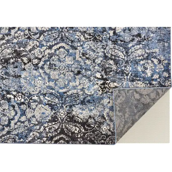 Blue Black and Ivory Abstract Power Loom Distressed Area Rug Photo 7