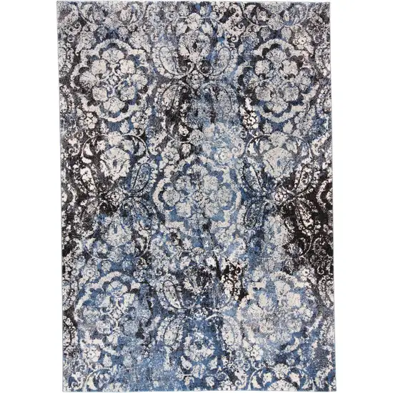 Blue Black and Ivory Abstract Power Loom Distressed Area Rug Photo 5