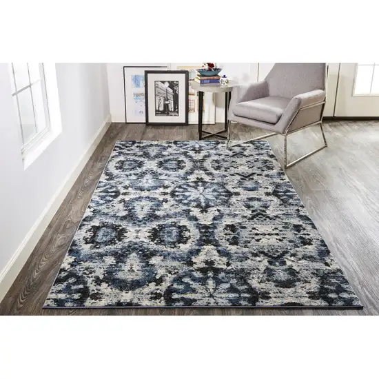 Blue Black and Ivory Ikat Power Loom Area Rug Photo 9