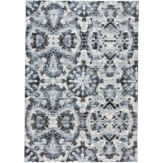 Blue Black and Ivory Ikat Power Loom Area Rug Photo 2