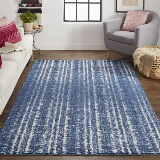 Blue Black and Ivory Power Loom Area Rug Photo 9