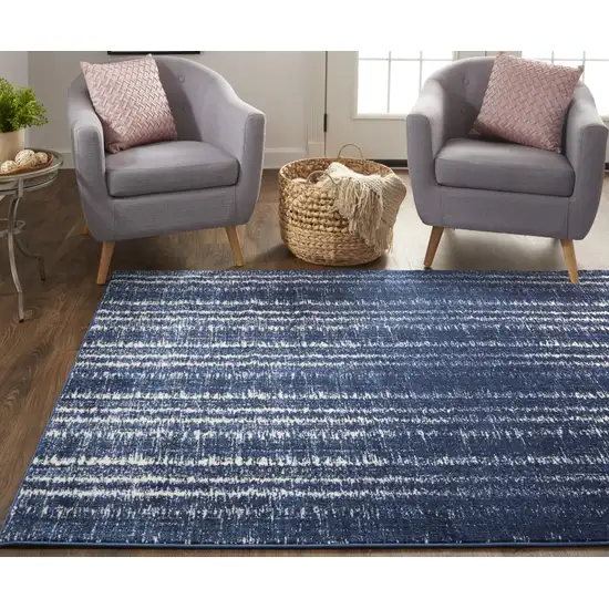 Blue Black and Ivory Power Loom Area Rug Photo 9