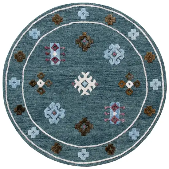 Blue Bordered Motif Area Rug Photo 1