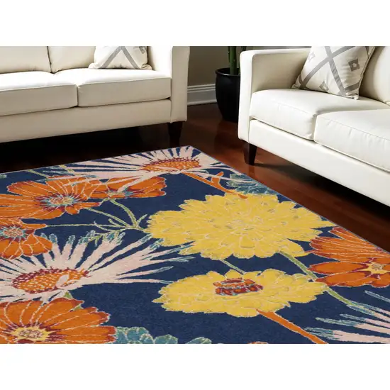 Blue Botanical Leaves Power Loom Area Rug Photo 1