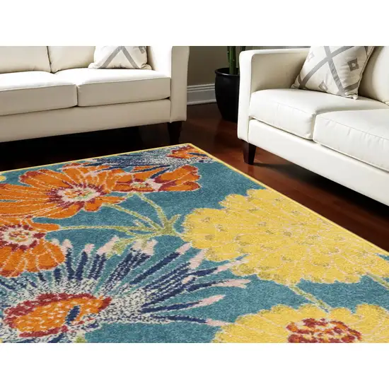 Blue Botanical Leaves Power Loom Area Rug Photo 1