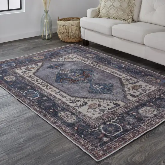 Blue Brown And Ivory Floral Area Rug Photo 2