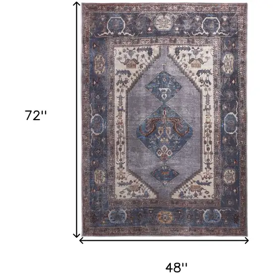 Blue Brown And Ivory Floral Area Rug Photo 4