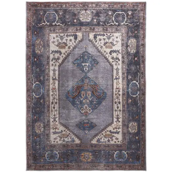 Blue Brown And Ivory Floral Area Rug Photo 1