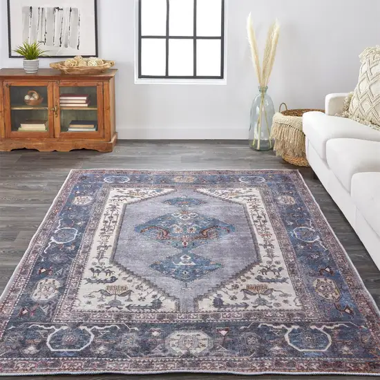 Blue Brown And Ivory Floral Area Rug Photo 3