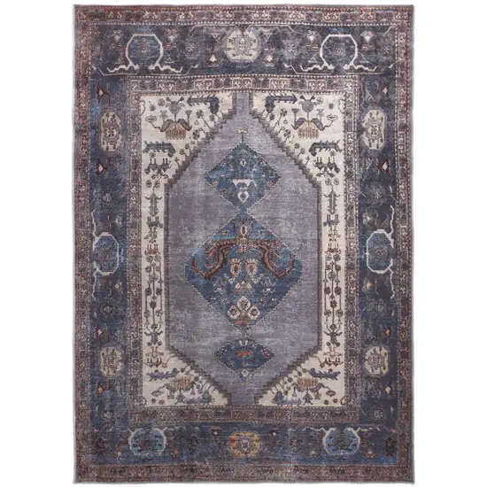 Blue Brown And Ivory Floral Area Rug Photo 2