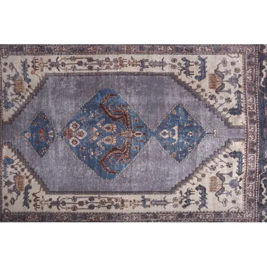 Blue Brown And Ivory Floral Area Rug Photo 5