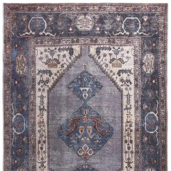 Blue Brown And Ivory Floral Area Rug Photo 8