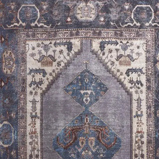 Blue Brown And Ivory Floral Area Rug Photo 7