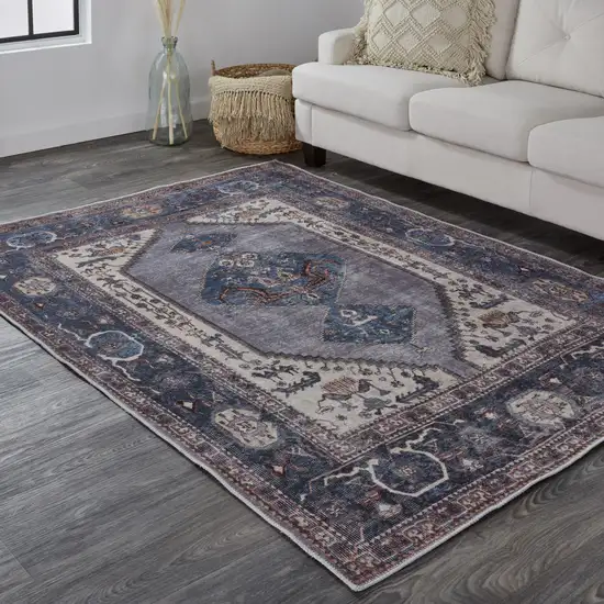 Blue Brown And Ivory Floral Area Rug Photo 8