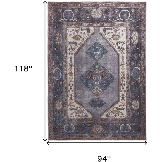 Blue Brown And Ivory Floral Area Rug Photo 3