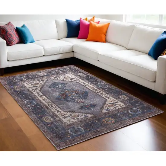 Blue Brown And Ivory Floral Area Rug Photo 1