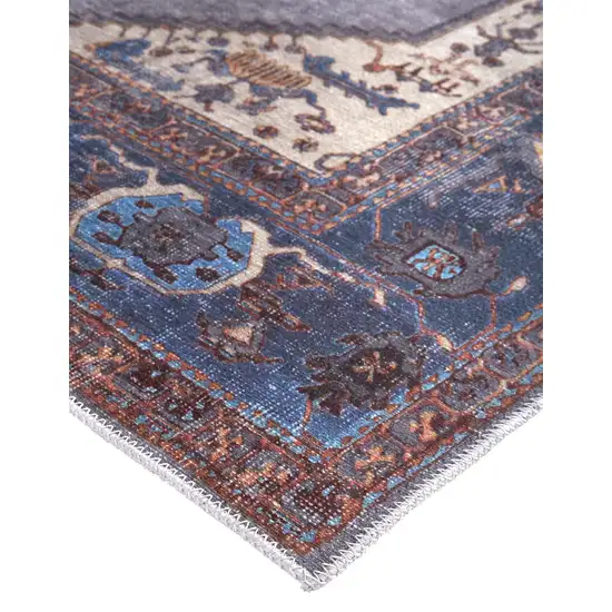 Blue Brown And Ivory Floral Area Rug Photo 4