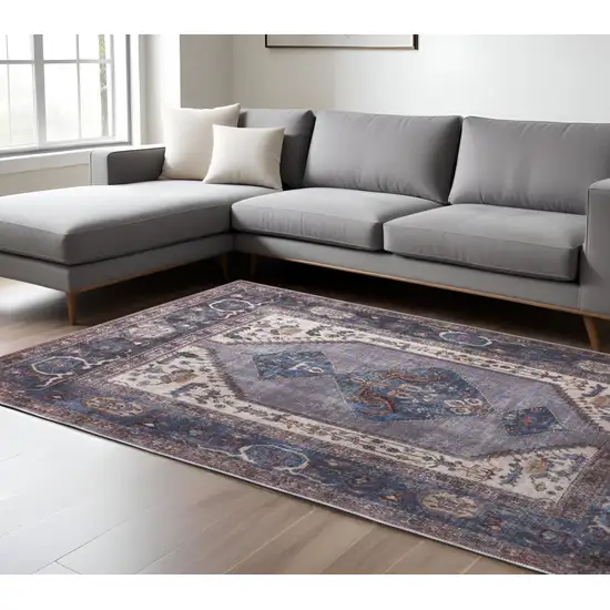 Blue and Ivory Floral Area Rug Photo 2